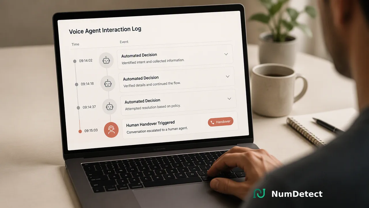 NumDetect workflow illustration for Architecting Compliant AI Voice Agents: A Guide to Identity and Data Sovereignty