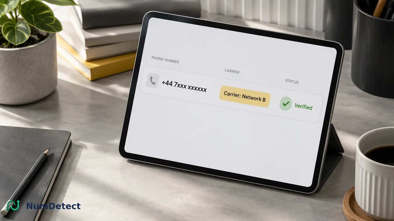 Ilustración del flujo de trabajo de NumDetect para «Más allá de los prefijos: por qué la validación global de números de teléfono requiere datos de portabilidad»