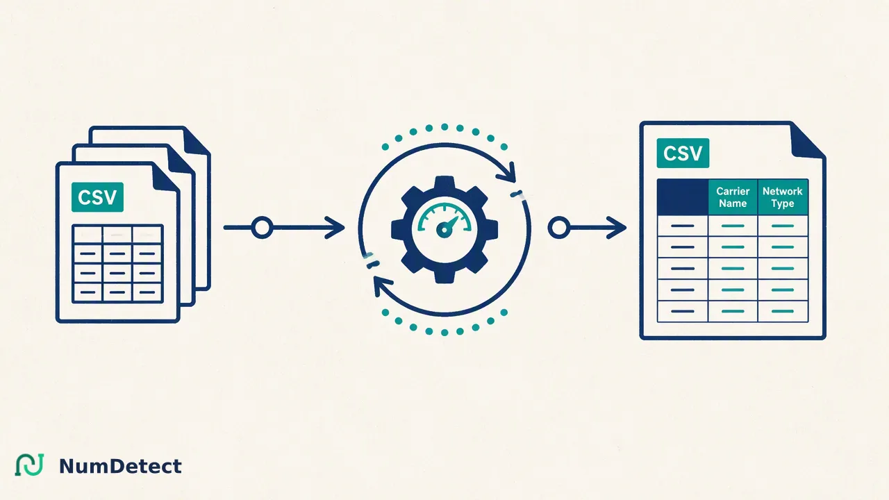 NumDetect workflow illustration for Static vs. Current Carrier Lookup: Why Your SMS Routing Needs Real-Time Data